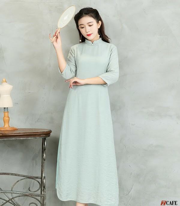 Áo dài học sinh cổ có cúc